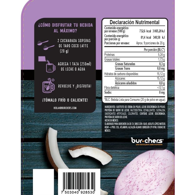 Teisti - Taro Coco Latte, Bebida en Polvo, 180g, Preparación