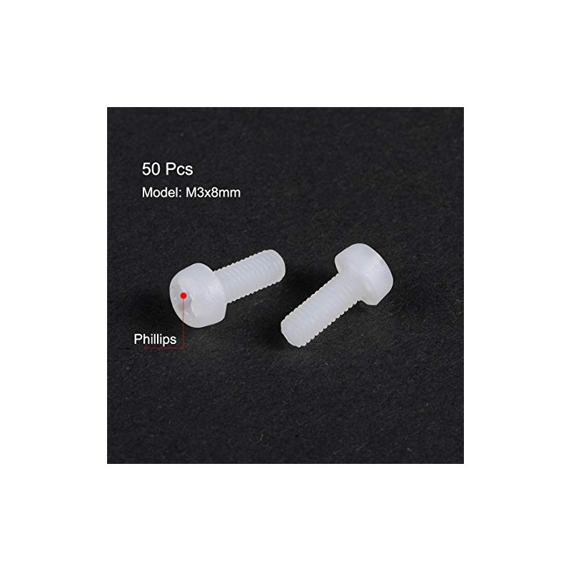 uxcell M3x8mm Threaded Nylon Phillips Cross Pan Head Machine Screws