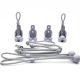 2 Pack Roller Shade Tie Downs Curtains Tie Back with Holder Receivers Wall Mount Bungee Cords for Exterior Outdoor Deck Patio Pergola Porch Living Room (2 Pack) (Gray, Circle)