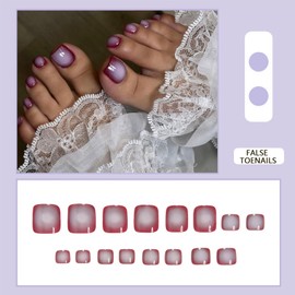 Short Press on Toenails - 24PCS Gradient Purple False Toenails - Full Cover Acrylic Stick on Toe Nails - False Nails with Glue Long Lasting Nails Home DIY Art