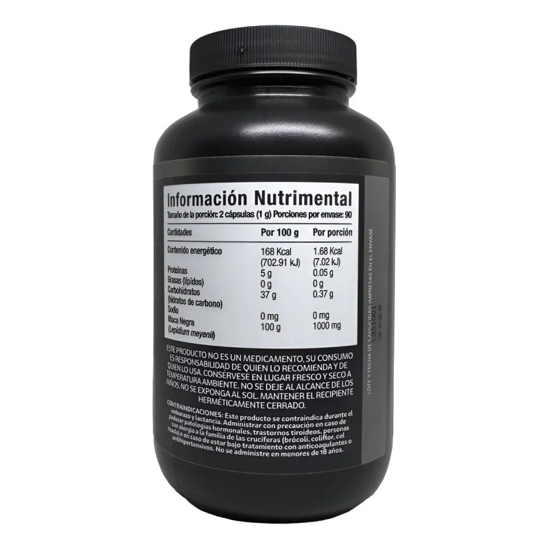 Maca Negra Peruana Organica 1000 Mg Vitalidad Y Rendimiento Sin