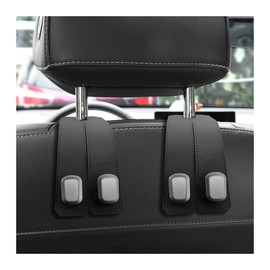 MUQIDA 2PCS Car Seat Headrest Hook, Leather Head Rest Hanger Holder with Double Metal Hooks, Flexible Auto Seat Back Storage Organizer for Purses Bags Coats, Universal Car Accessories