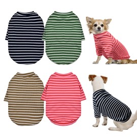 KATOLK 4 Pack Striped Dog Shirts Waffle Dog Clothes for Small Medium Dogs, Stretchy Dogs Boy Girl Dog T-Shirts Lightweight, Soft and Breathable Puppy Kitten Dog Shirts for Chihuahua