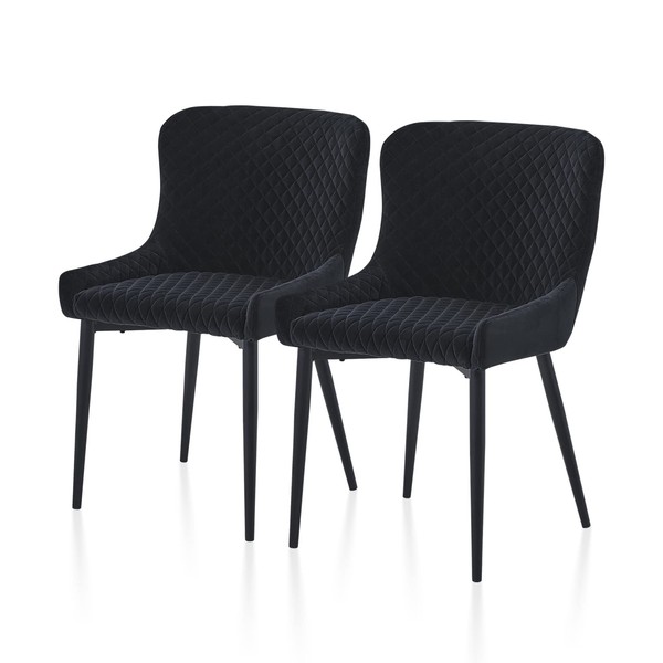 TUKAILAi Velvet Dining Chairs Set of 2, Black Leisure Modern Armchair Tub Chairs with Padded Seat,Backrest and Metal Legs Dining Room Kitchen Home Reception Restaurant Furniture