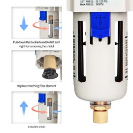BLCH 3/8 Inch BSP Air Compressor Filter - Air Dryer for Compressor, Compressed Air Dryer Air Drying System AF3000-03 Manual Drain Poly Bowl 0-160 PSI 5μm
