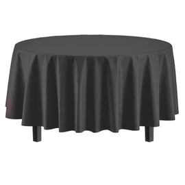 Party Solids 6-Pack Premium Plastic Tablecloth 84in. Round Plastic Table Cover - Black