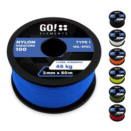 GO!elements 50 m Paracord 2 mm Rope Made of Tear-Resistant Nylon Cord - Paracord 100 Type I Survival Cord - Tear-Resistant up to 45 kg - Suitable as an All-Purpose Rope, Repair Cord, Mason's Cord,