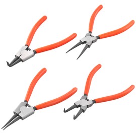 FUNSUEI Snap Ring Pliers Set of 4, 180 mm / 7 Inch Straight Bent Internal and External Snap Ring Pliers Circlip Pliers Set with Plastic Ergonomic Handle Orange