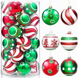 30 Pcs Christmas Balls Ornaments Set, Shatterproof Glitter Christmas Tree Balls, Christmas Decorations Xmas Ornaments - 2.36" Hanging Balls for Christmas Tree Decor(Red, Green, White)