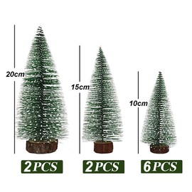 Pack of 10 Mini Green Christmas Trees, Mini Christmas Trees, Desktop Christmas Trees, Frosted Sisal Trees with Wooden Base, Lifelike Christmas Tree with Snow Effect for Table Decoration, DIY Christmas