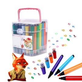 IBLUELOVER Kids Washable Colouring Pens Stamp Marker Pens 36pcs Felt Tip Watercolour Brush Set with Box for Adults Kids Colouring Books Manga Sketching Drawing