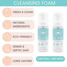 TUSHÉ: 2-Pack Toilet Paper Foam Spray | Aloe Vera, Witch Hazel, Vitamin E | 100% Flushable | Eco-Friendly Wet Wipe Alternative | Unscented | 120ml (4 Fl Oz)