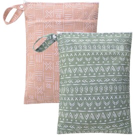 Little Jump Cloth Diaper Wet Dry Bags Waterproof Reusable with Two Zippered Pockets Travel Beach Pool Daycare Soiled Baby Items Yoga Gym Bag for Swimsuits or Wet Clothes (Geometric 2)