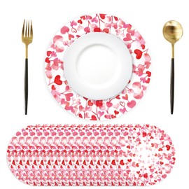 Pink Love Heart Paper Placemats Disposable 50 Pack Valentines Day Place Mats 13.4 Inch Round Decorative Heart Love Table Mats for Wedding Valentine's Day Anniversary Party Supplies