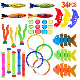 Pool Play Toy, Pool Toy, For Diving, Swimming, Training, Water Play, Precious Parent-child Time, Kids Swim Toy, Water Play, Sinking Toy, Funny Swimming Diving Training Sports Toy (34PCS)