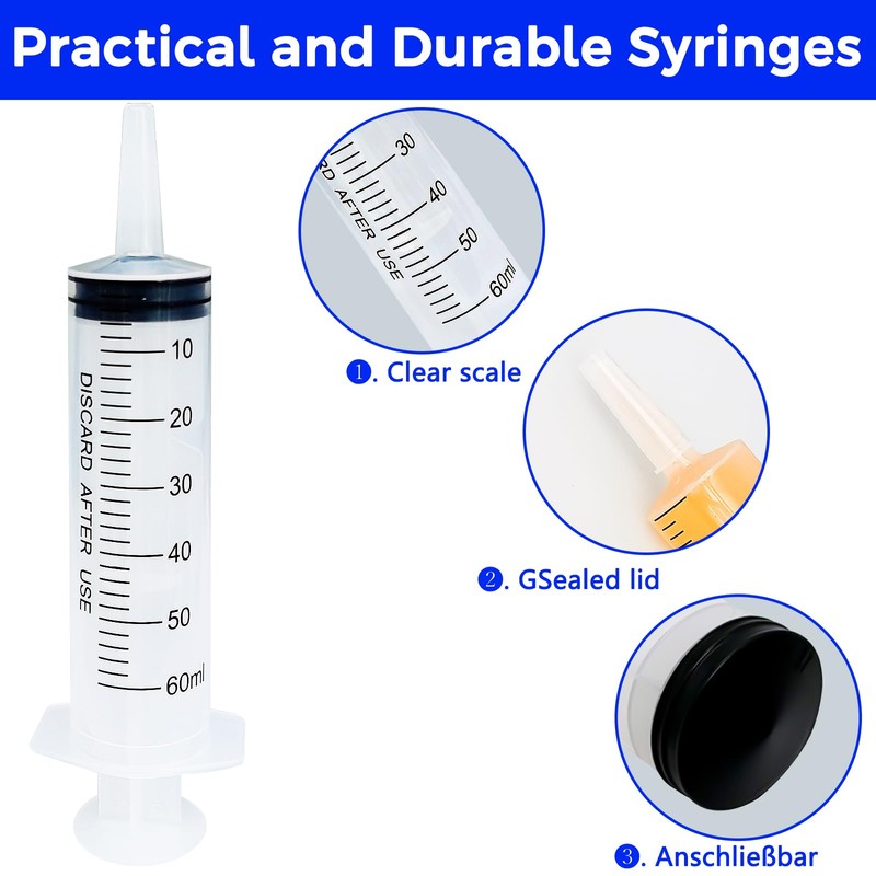 4 Pack 60ml Syringe Plastic Sterile Syringe, Individually Sealed Packaging