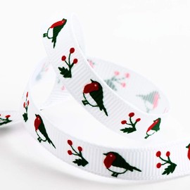 Robins Christmas Grosgrain Ribbon - 9mm x 5M - White