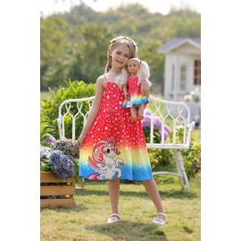 Bow Dream Toddler Girls Casual Dress and Matching Doll Clothes Accessories for Girls Cute Red Size 120