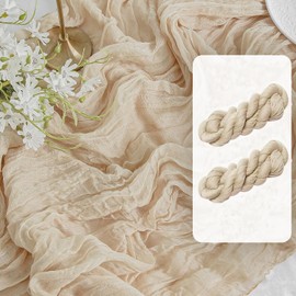 Klhamky Table Runner 90 cm x 300 cm for Baby Shower Decoration Gauze Rustic Table Runner for Wedding Party First Communion Centrepiece Engagement Bridal Shower Boho Decoration (Beige)