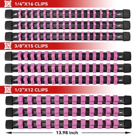 ALOANES 9pc ABS Organizer, 1/2 inch, 3/8 inch and 1/4 inch Drive Socket Rail Holders, Heavy Duty Socket Racks, Black Rails with Pink Clips
