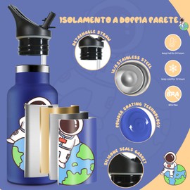 HoneyHolly Trinkflasche Edelstahl, 350ml BPA-frei Trinkflasche, kinder Auslaufsichere, Wasserflasche Vakuum Isolierte, mit Strohhalm Trinkflasche Sport für Fahrrad, Sport, Yoga, Camping, Schule