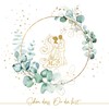 20 Napkins Eucalyptus Wedding Green with Bride and Groom Gold