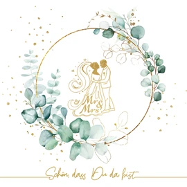20 Napkins Eucalyptus Wedding Green with Bride and Groom Gold White for Marriage, Engagement, Wedding Table Decoration "Schön dass Du da bist " [German Language] Wedding Decoration Table 33 x 33 cm