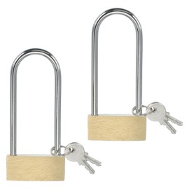 PATIKIL Solid Brass Padlocks 3.6", 2 Pcs Keyed Different Long Shackle Lock Padlock with 2 Keys Weatherproof for Gym Locker Gate Fence Outdoor Indoor