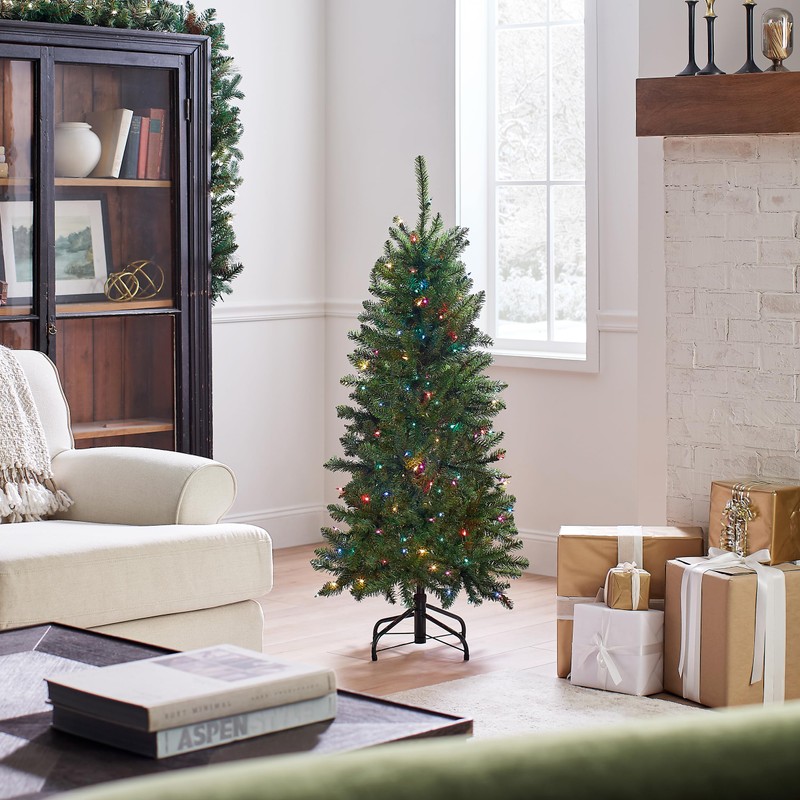 National Tree Company Artificial Pre-Lit Slim Christmas Tree, Green, Kingswood