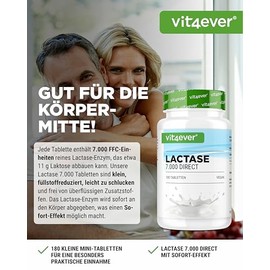 vit4ever Lactase 7,000 FCC – 180 Tablets – with Immediate Effect | High dose, for lactose intolerance + milk intolerance, without unwanted additives, laboratory tested, vegan