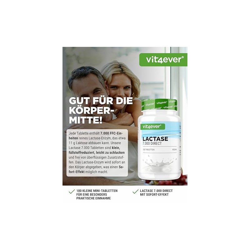 vit4ever Lactase 7,000 FCC – 180 Tablets – with Immediate