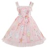 Smiling Angel Sweet Lolita Printed Rabbit Dress Sleeveless Chiffon Lace
