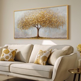 Tree of Life Wall Art - Big Gold Framed Canvas Artwork for Walls, Large Painting with Gold Frame for Living Room, Bedroom, Dining Room, Office Wall Decor - 20 x 40 Inch