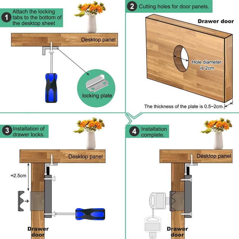 Faankiton 4 Sets Drawer Locks, 22mm Cam Lock, Zinc Alloy