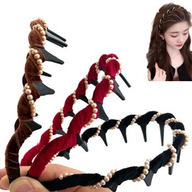 Vintage High Cranium Artificial Pearl Hairband, 2025 New Elegant Pearl Girl headband, Fashionable Wide Bead Shiny Headband, Girl Knotted (pearl, one size, 3 pcs)