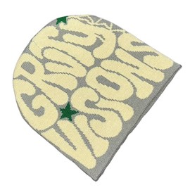 CORIRESHA Unisex Adult Y2k Beanie Spider Web Graphic Letter Knitted Hats Winter Warm Caps, Grey Beige, One Size