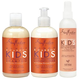 SheaMoisture KIDS Shampoo and Conditioner Set, Extra-Nourishing Mango & Carrot + Coconut & Hibiscus Detangler Spray for KIDS, 8 Fl Oz (3 Piece Set)