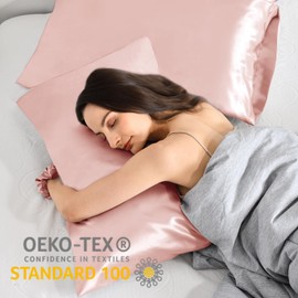 Vielit 2 Pack Satin Pillowcase for Hair and Skin,Soft as Silk Pillowcases for Hair and Skin,Easier Care than Silk Pillow Case Rose Pillowcases for 50x75cm Pillow Envelope & 2 Satin Scrunchies