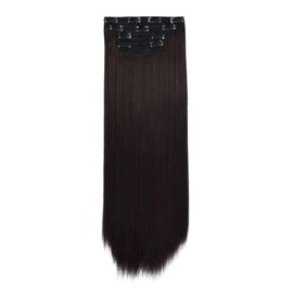 REECHO Multi-Length 20" 22" 24" Long Straight Synthetic 4 PCS Set Thick Clip in on Hair Extensions Dark Brown