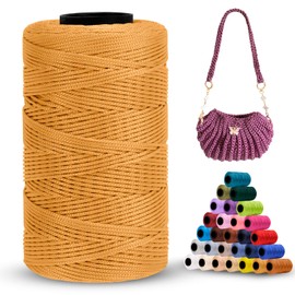 LEREATI Polyester Macrame Cord 1mm x 251yards, Braided Polypropylene Cord for Crocheting, Handbag, Beading, DIY Crafts (Khaki Yellow)