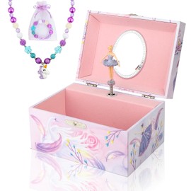 Joyero musical para niñas con set de joyería de unicornio, caja de música para joyería de niños con bailarina giratoria, regalos de cumpleaños para ni