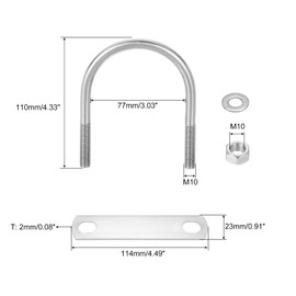 QUARKZMAN Set of 4 U Bolts M10 x 75 mm ID x 110 mm Length Round U U-Bolt Stainless Steel 304 Clamp Clamps U Bolt with Thread Nuts Frame Plate Washer for Pipe Mounting