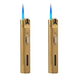 STAOSAN 2 Pack Portable Torch Lighter Fuel Tank Visible Butane Refillable Single Jet Flame Lockable(No Gas) (Gold)