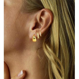 Hothrty Hoop Earrings Women 14K Gold Earrings Oval Zircon Gold Hoops for Woman Gift