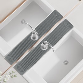 CXGMYLZZ Faucet Mat for Kitchen Sink-23.6" Long DiatomiteFast Drying Stone Sink Tray, Super Absorbent,Prevents Moisture Buildup - Faucet Splash Guard forBathroom Counter (Deep Grey, 23.6" x 3.9”)