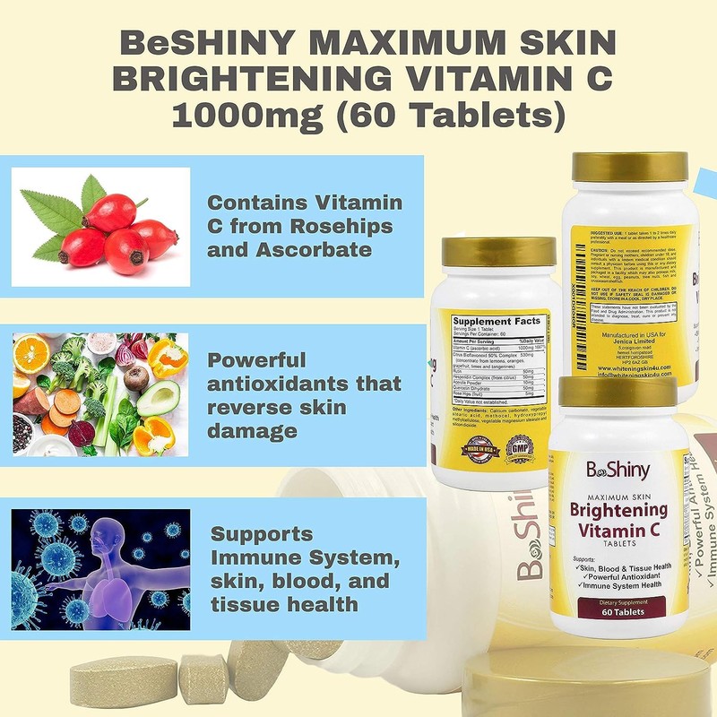 Vitamin C 1000mg Maximum Skin Brightening with Rose HIPS and