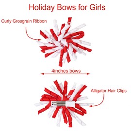 Yxiang 2PCS Red Korker Bows for Girls 4'' Curly Bow Hair Clip Ribbon Ponytail Bows Alligator Clip Hair Barrette for Girls Toddlers Kids