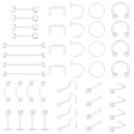 Tucnoeu 44pcs Plastic Piercing for Surgical Retainers Set Acrylic Nose Ring, Lower Lip Piercing for Nose, Eyebrow, Lip and Belly Button Piercings