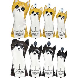 Golf Headcover Driver Cover Wood Cover UT Cover Cat (Brown, Wood)