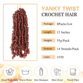 Yanky Twist Crochet Hair Pre-twisted Spring Twist Small Curly Senegalese Twist Braids (350#, 12 Inch (Pack of 8)))